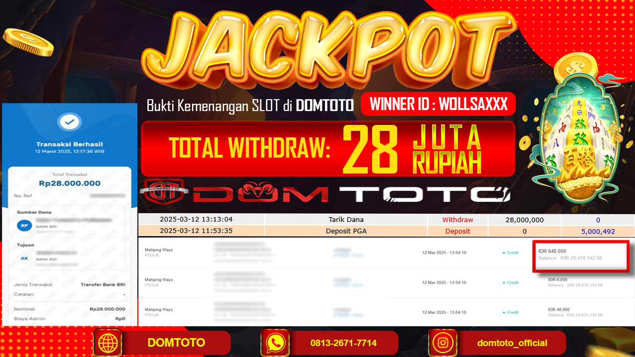 JACKPOT SLOT MAHJONGWAYS  12 MARET 2025